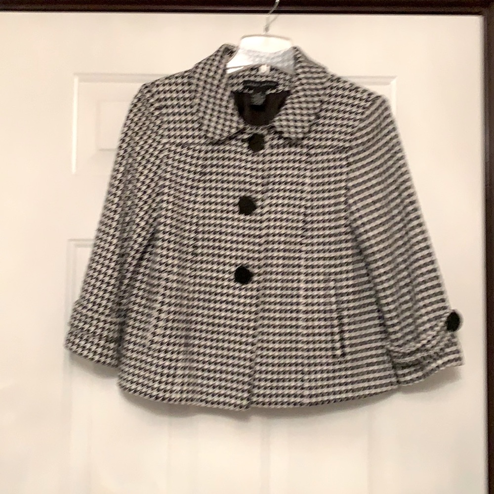 Larry Levine Houndstooth Blazer Jacket 10 Black/White Classic Button Up Career